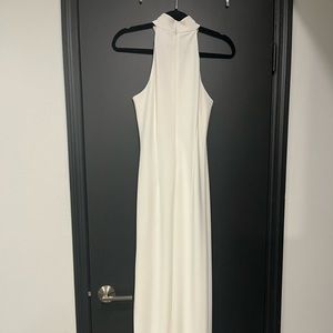 Badgley Mischka  Reese Halter Neck Sleeveless Crepe Side Slit Gown -white size 4
